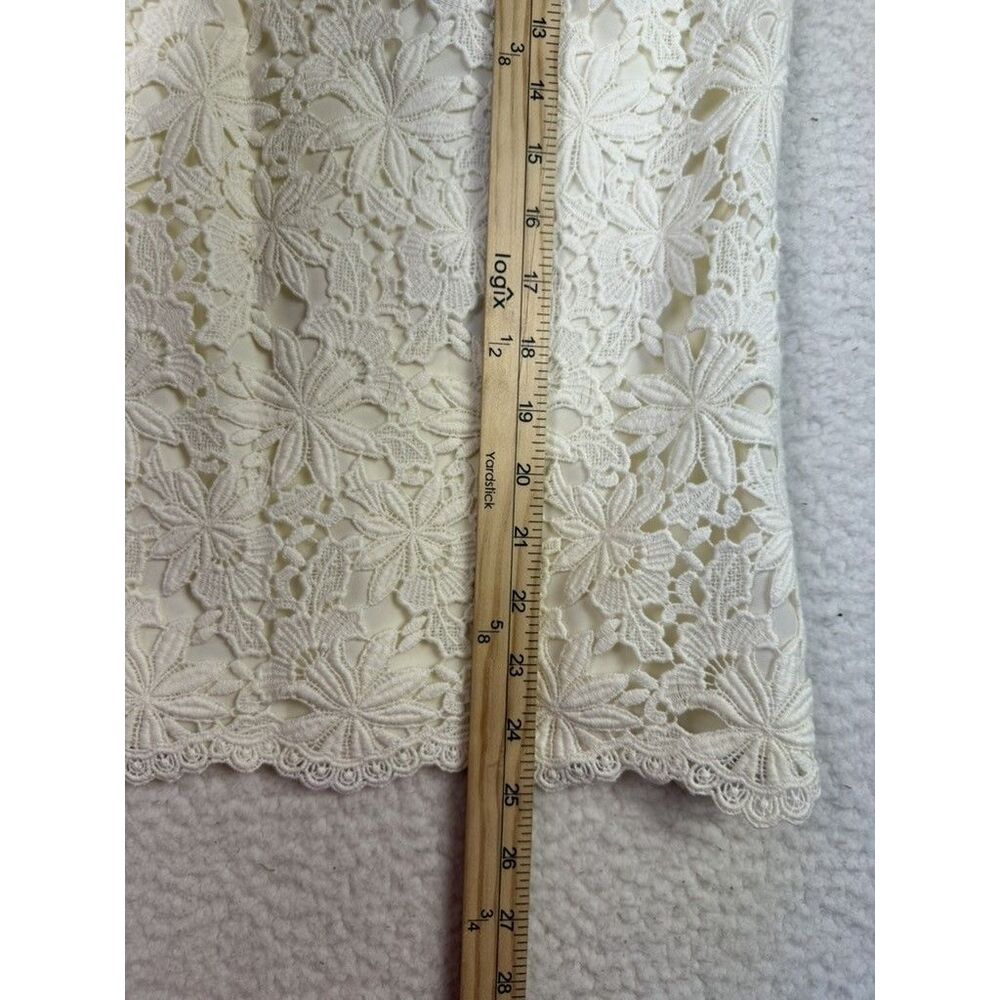 NEW Talbots Shirt Womens 14 Ivory Floral‎ Lace Short Sleeve Scalloped Hem Casual - Picture 7 of 8